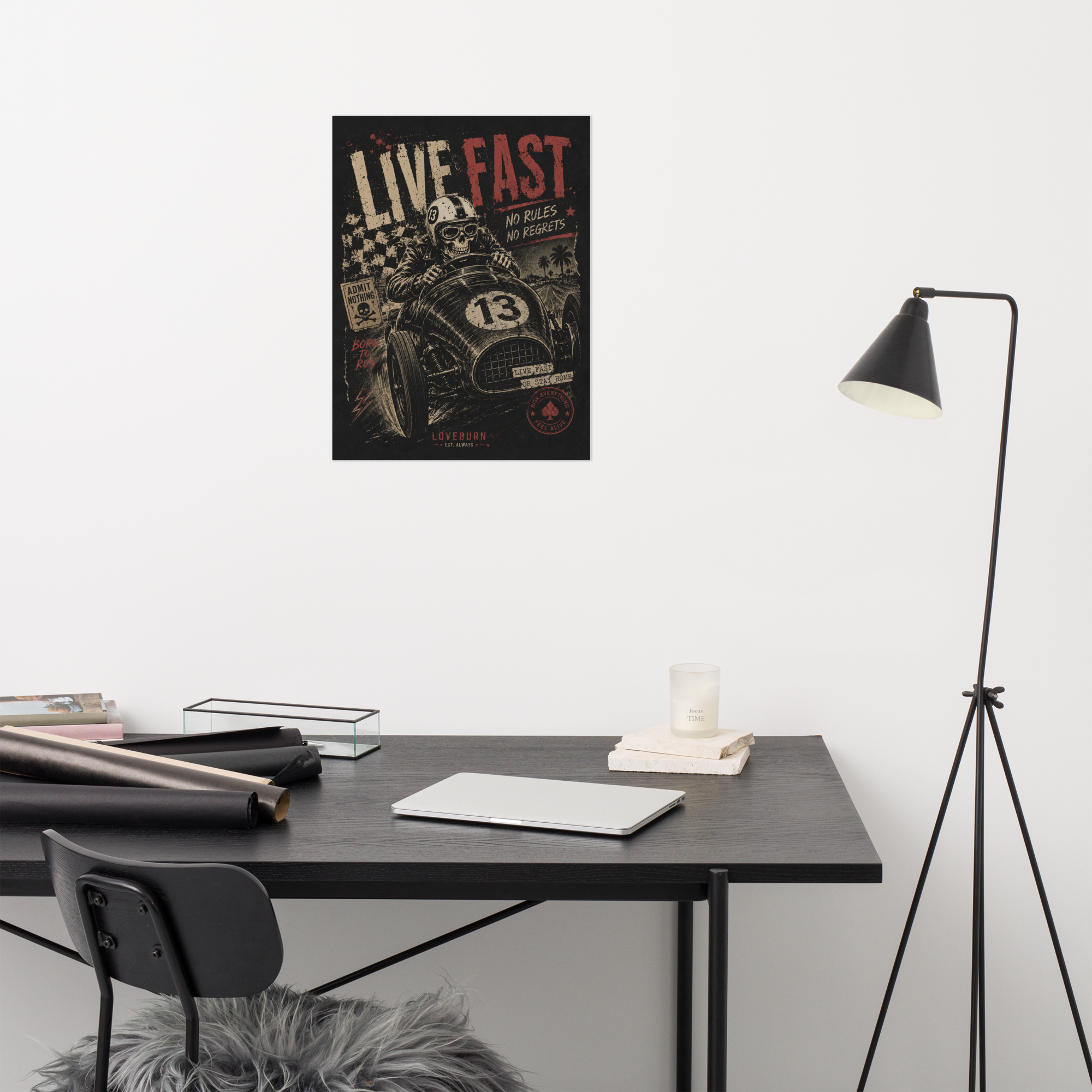 Vintage Skull Racer - Live fast Art Print - Image 2