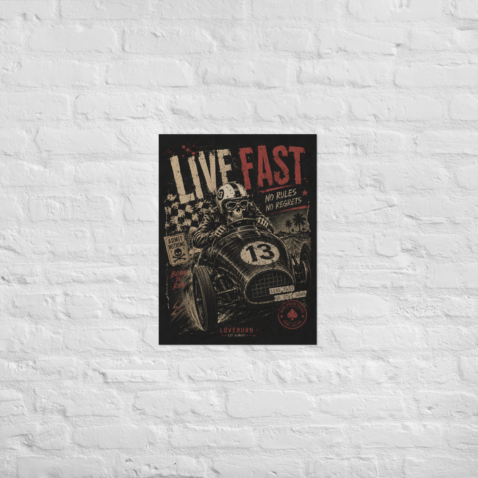 Vintage Skull Racer - Live fast Art Print - Image 3