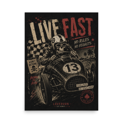 Vintage Skull Racer - Live fast Art Print